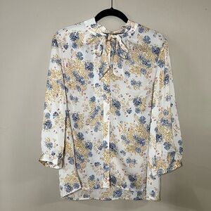 ModCloth Floral Tie Neck Blouse Size XL